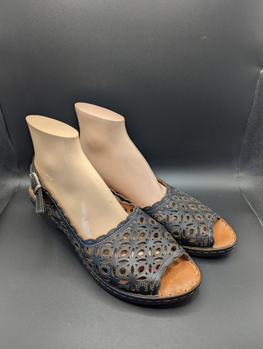 Spring Step │Belizana Black Cutout Women's Leather Slingback Sandals │Size 41 │